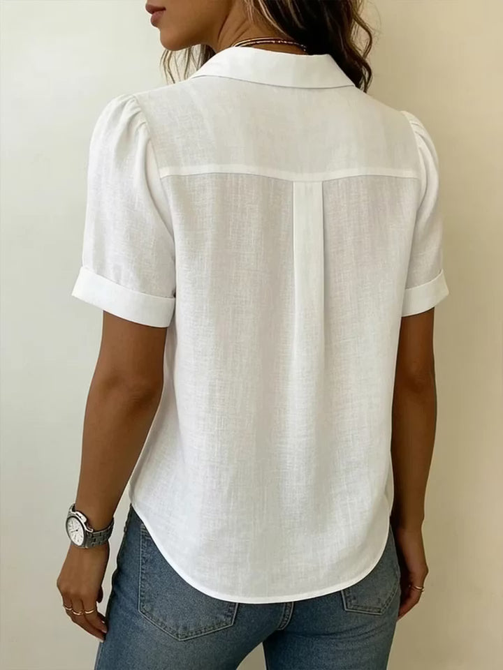 ¡Liquidación! 🔥 Camisetas casuales de manga corta con solapa, plisadas, de algodón y lino para mujer.