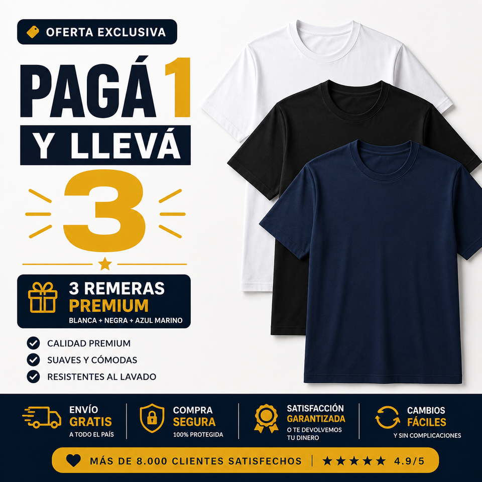 PAGÁS 1 Y TE LLEVÁS 3 REMERAS PREMIUM