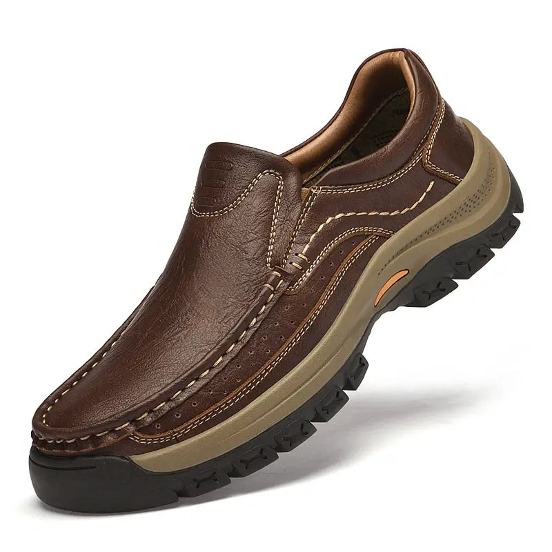 🔥Último día con 50% de descuento 🔥Mocasines de cuero genuino cosidos a mano para hombre | Zapatos casuales sin cordones con suela blanda
