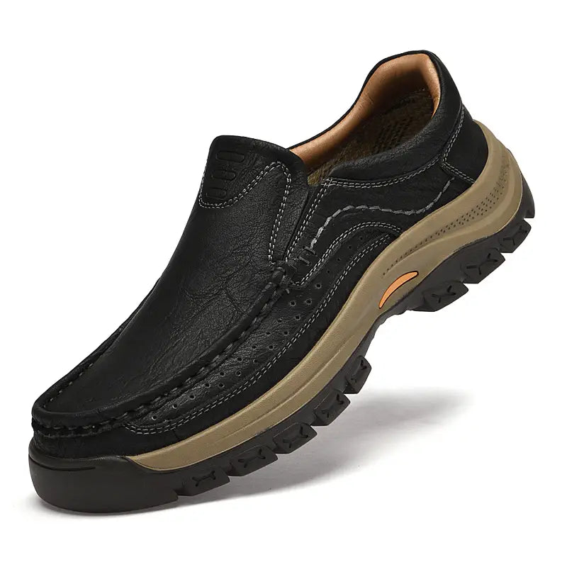 🔥Último día con 50% de descuento 🔥Mocasines de cuero genuino cosidos a mano para hombre | Zapatos casuales sin cordones con suela blanda
