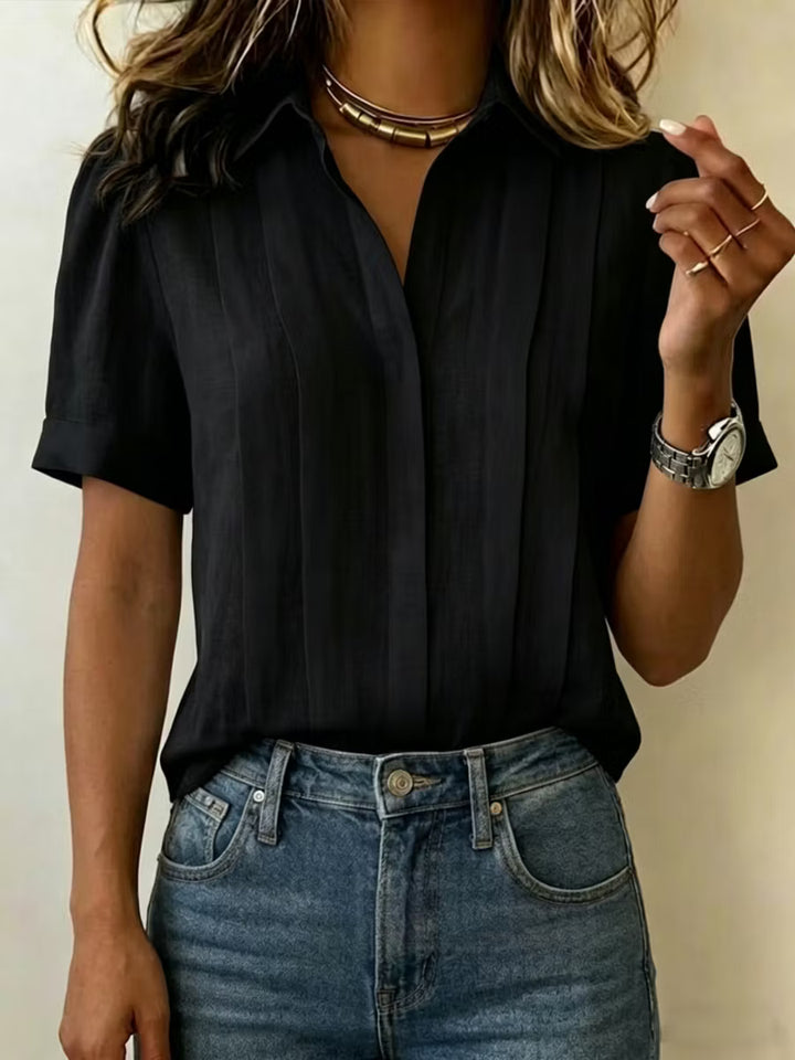 ¡Liquidación! 🔥 Camisetas casuales de manga corta con solapa, plisadas, de algodón y lino para mujer.